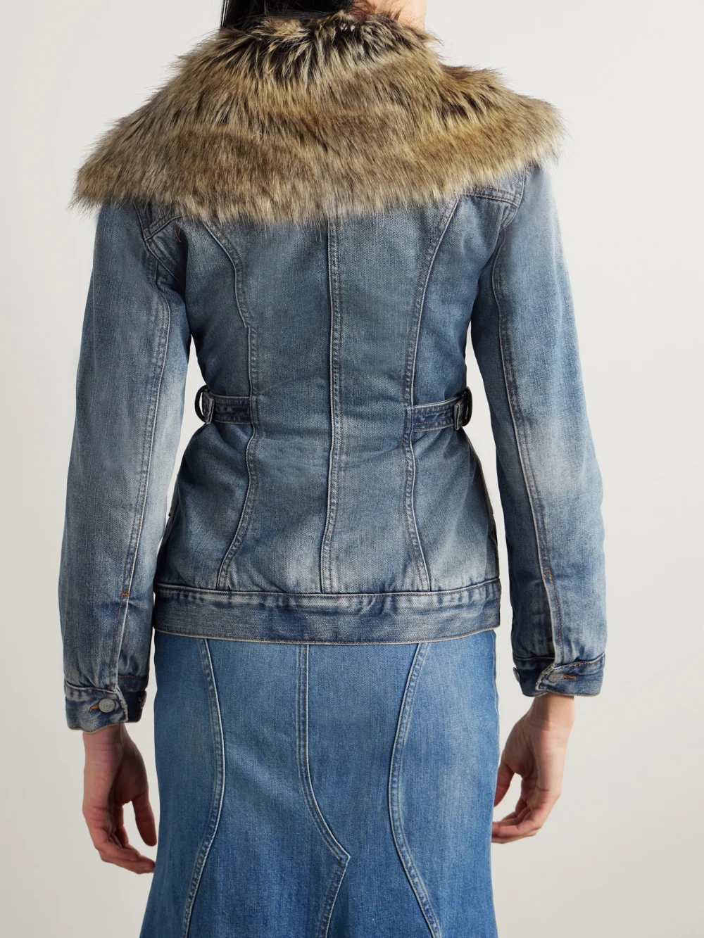Back view of the Acne Studios Faux Fur-trimmed Denim Jacket