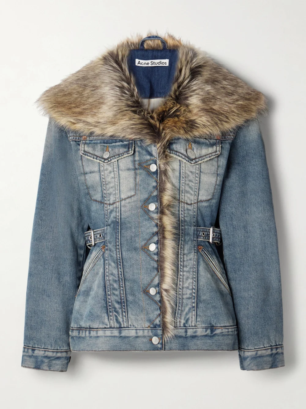 Acne Studios Faux Fur-trimmed Denim Jacket in blue
