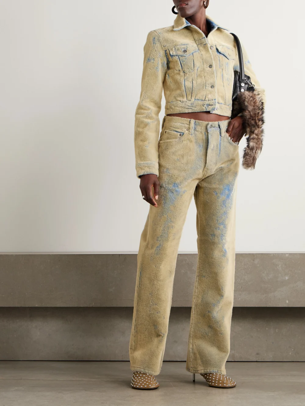 Acne Studios Flocked Denim Jacket, worn by a model