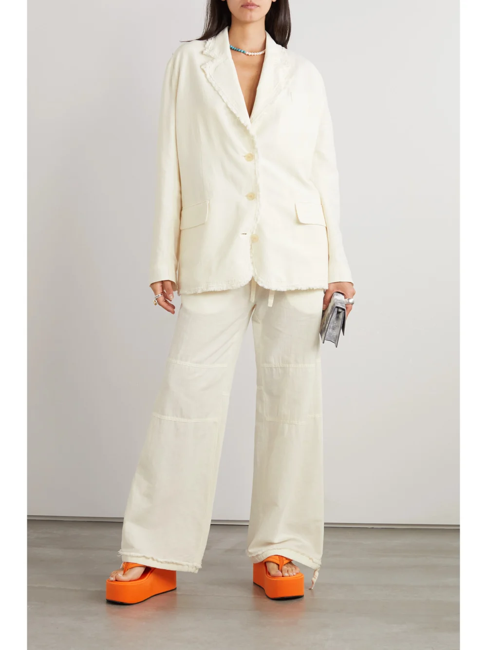 Acne Studios Frayed Cotton and Linen-blend Blazer, worn by a model
