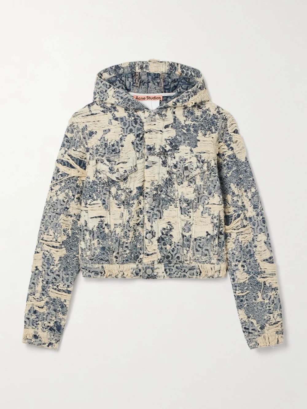 Acne Studios Hooded Distressed Organic Denim-jacquard Jacket in gray