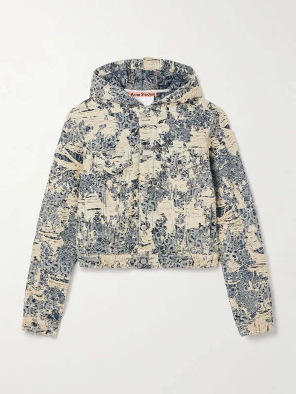Acne Studios Hooded Distressed Organic Denim-jacquard Jacket