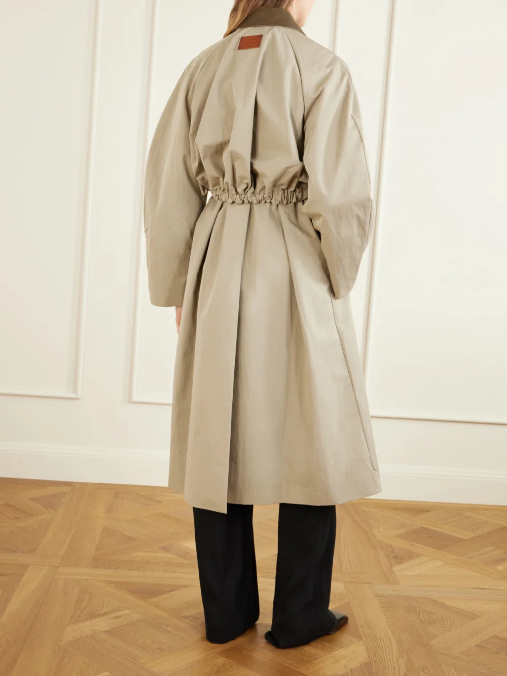 Back view of the Acne Studios Ofelia Belted Leather-trimmed Cotton-blend Trench Coat