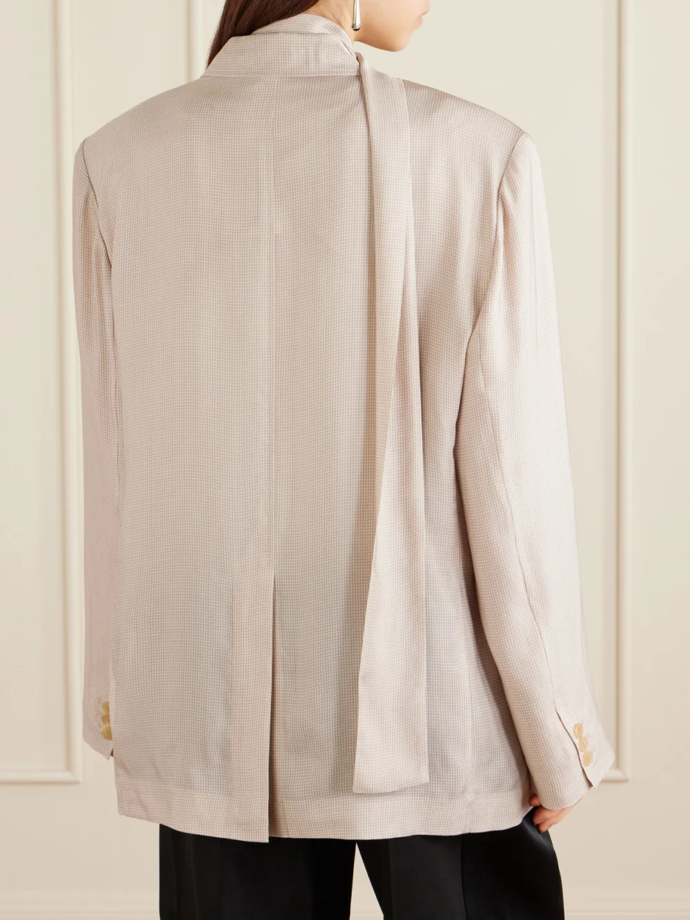 Back view of the Acne Studios Oversized Scarf-detailed Checked Twill Blazer