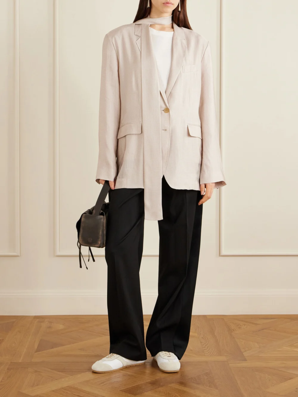 Acne Studios Oversized Scarf-detailed Checked Twill Blazer, worn by a model