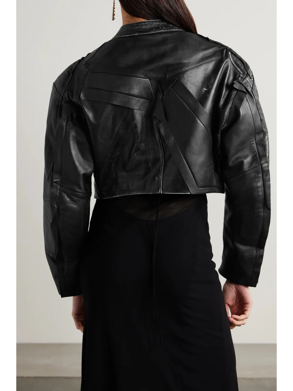 Back view of the Acne Studios Paneled Distressed Leather Jacket