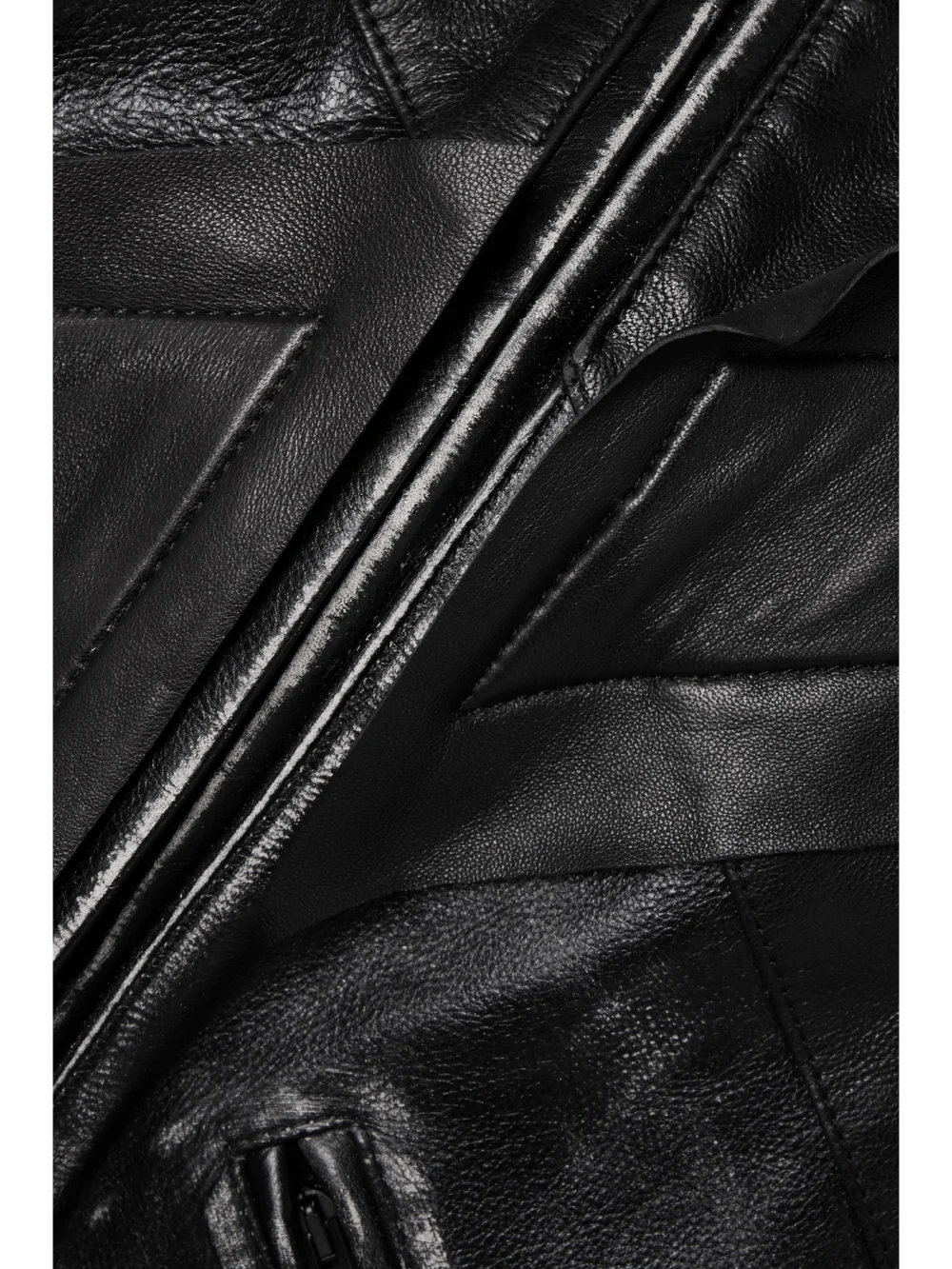 Close-up detail of the Acne Studios Paneled Distressed Leather Jacket