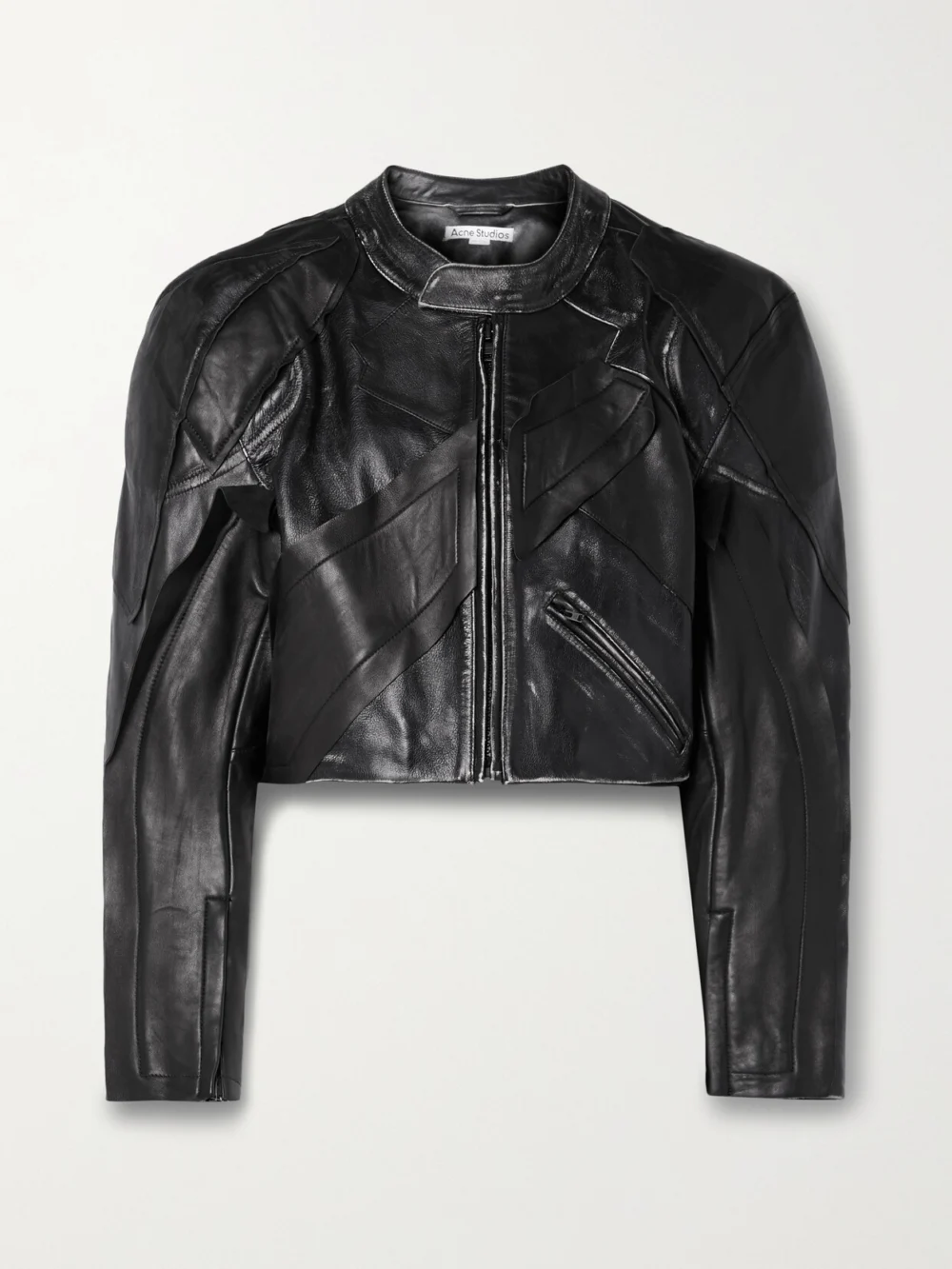 Acne Studios Paneled Distressed Leather Jacket in black