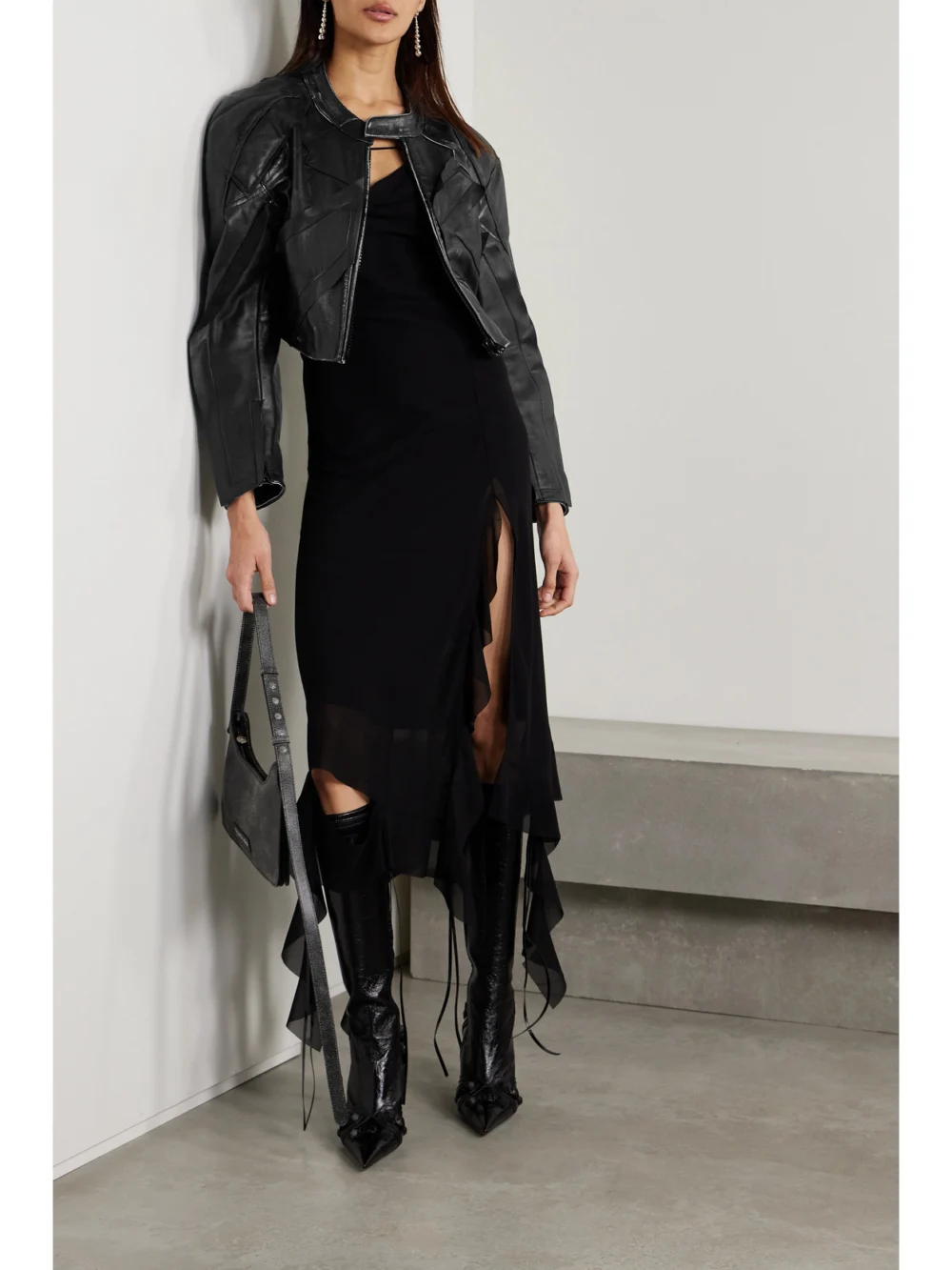 Acne Studios Paneled Distressed Leather Jacket, worn by a model