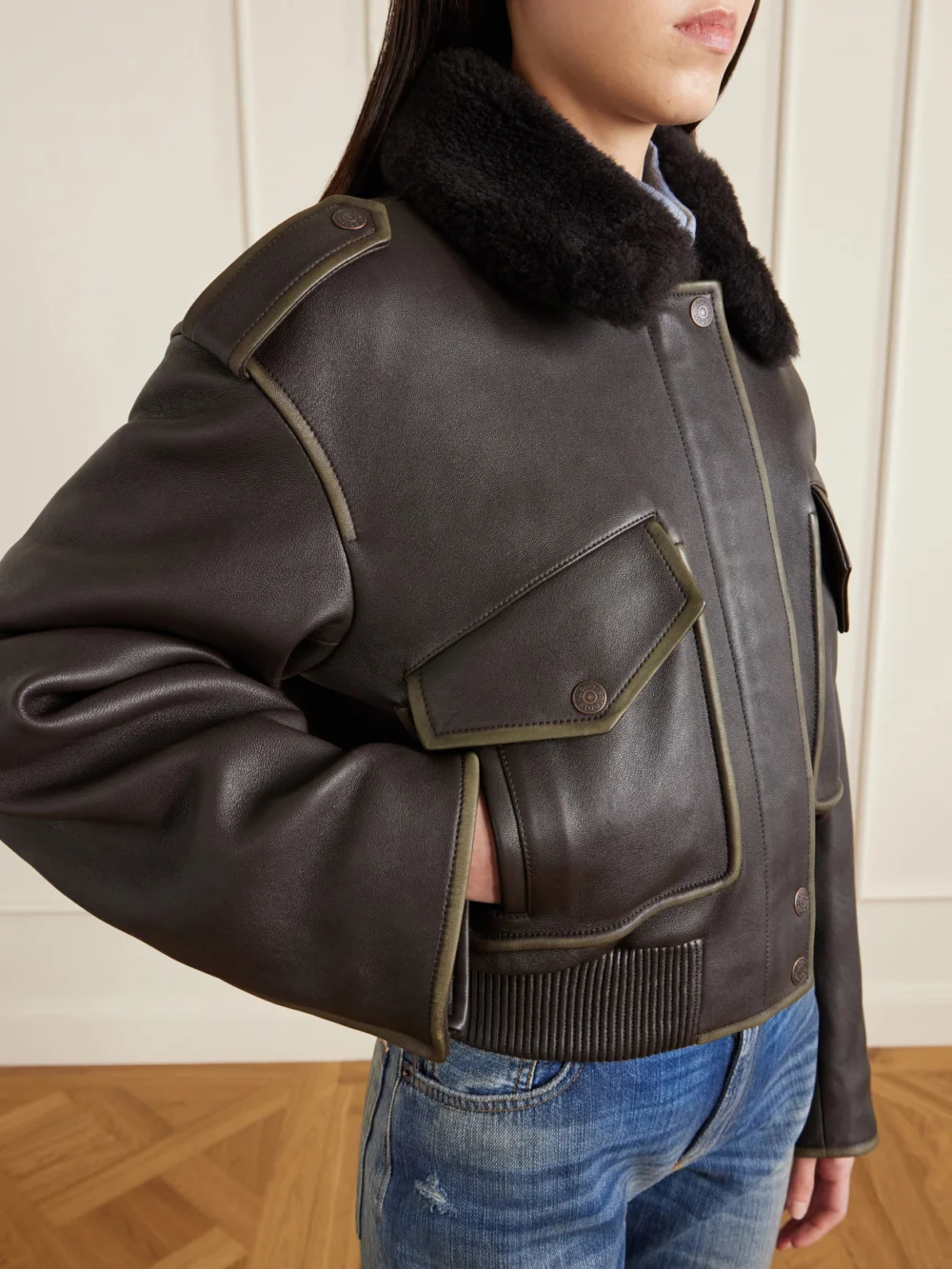 Close-up detail of the Acne Studios Shearling Bomber Jacket
