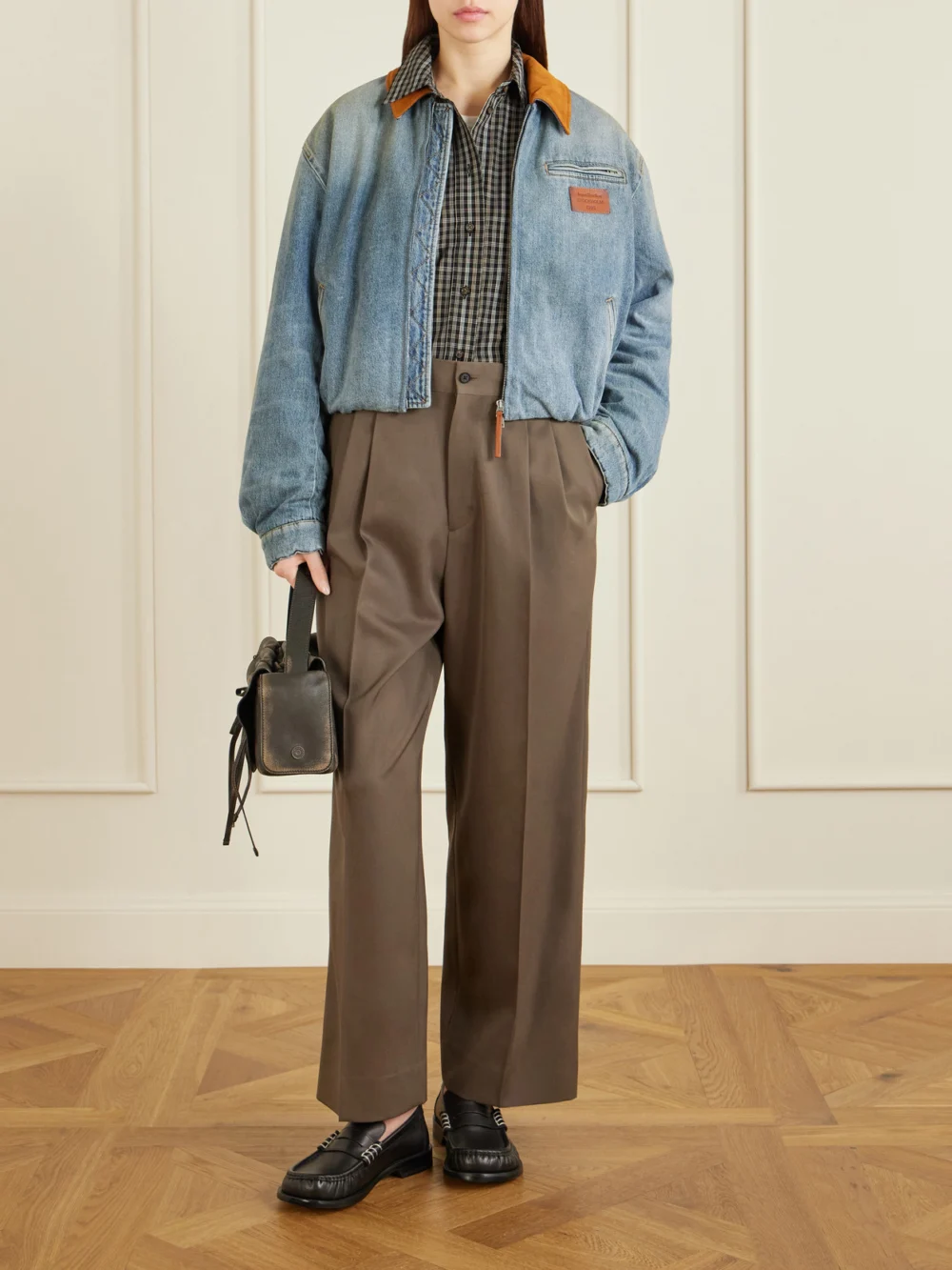 Acne Studios Suede-trimmed Denim Jacket, worn by a model