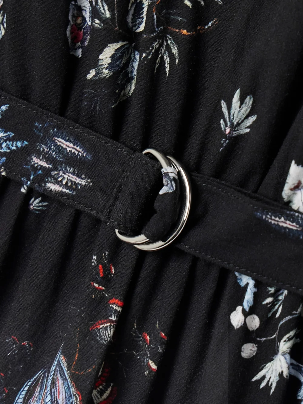 Close-up detail of the Adam Lippes Belted Floral-print Cotton-poplin Midi Dress