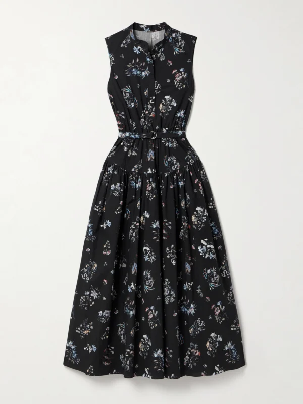 Adam Lippes Belted Floral-print Cotton-poplin Midi Dress