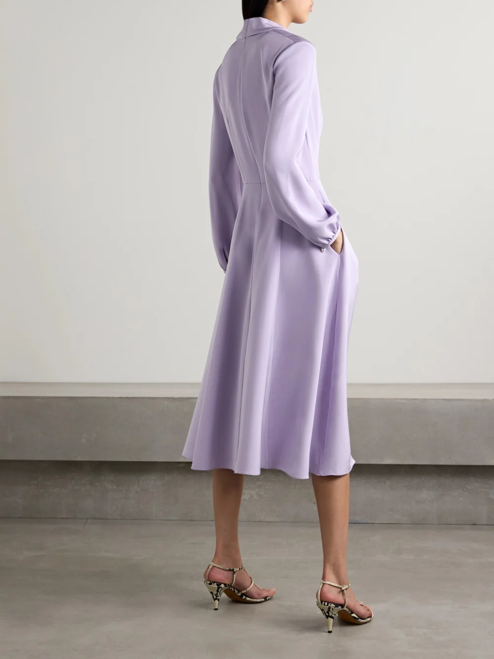 Back view of the Adam Lippes Blythe Draped Silk-crepe Midi Dress