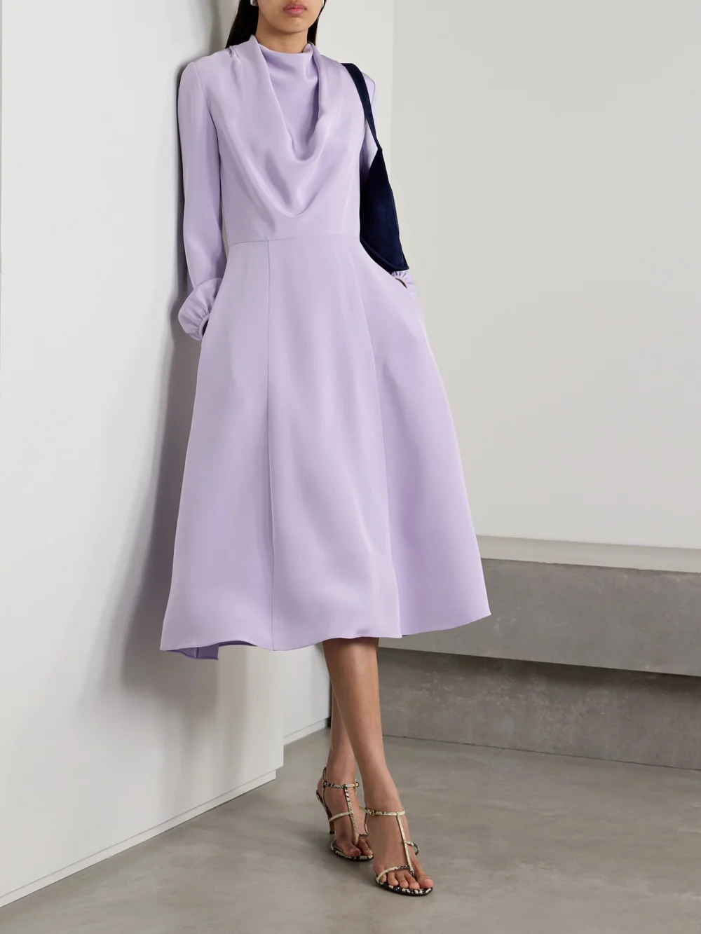 Adam Lippes Blythe Draped Silk-crepe Midi Dress, worn by a model