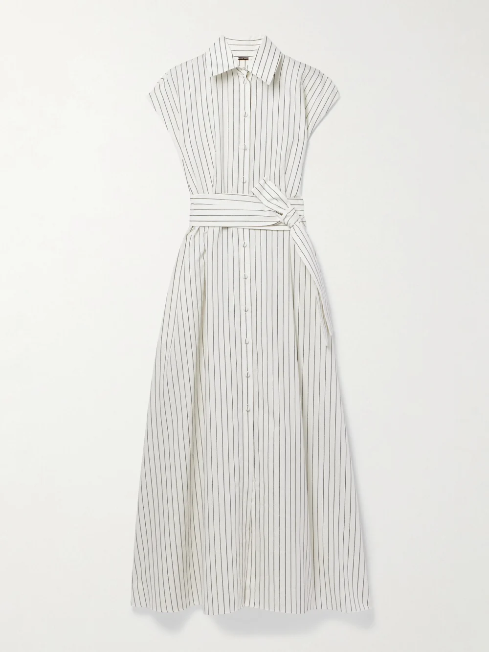 Adam Lippes Dejeuner Metallic Striped Cotton-blend Poplin Maxi Shirt Dress in ivory