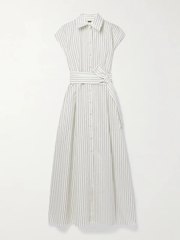 Adam Lippes Dejeuner Metallic Striped Cotton-blend Poplin Maxi Shirt Dress