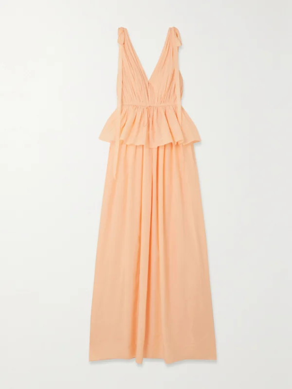 Adam Lippes Dendur Tie-detailed Pleated Cotton and Silk-blend Voile Gown