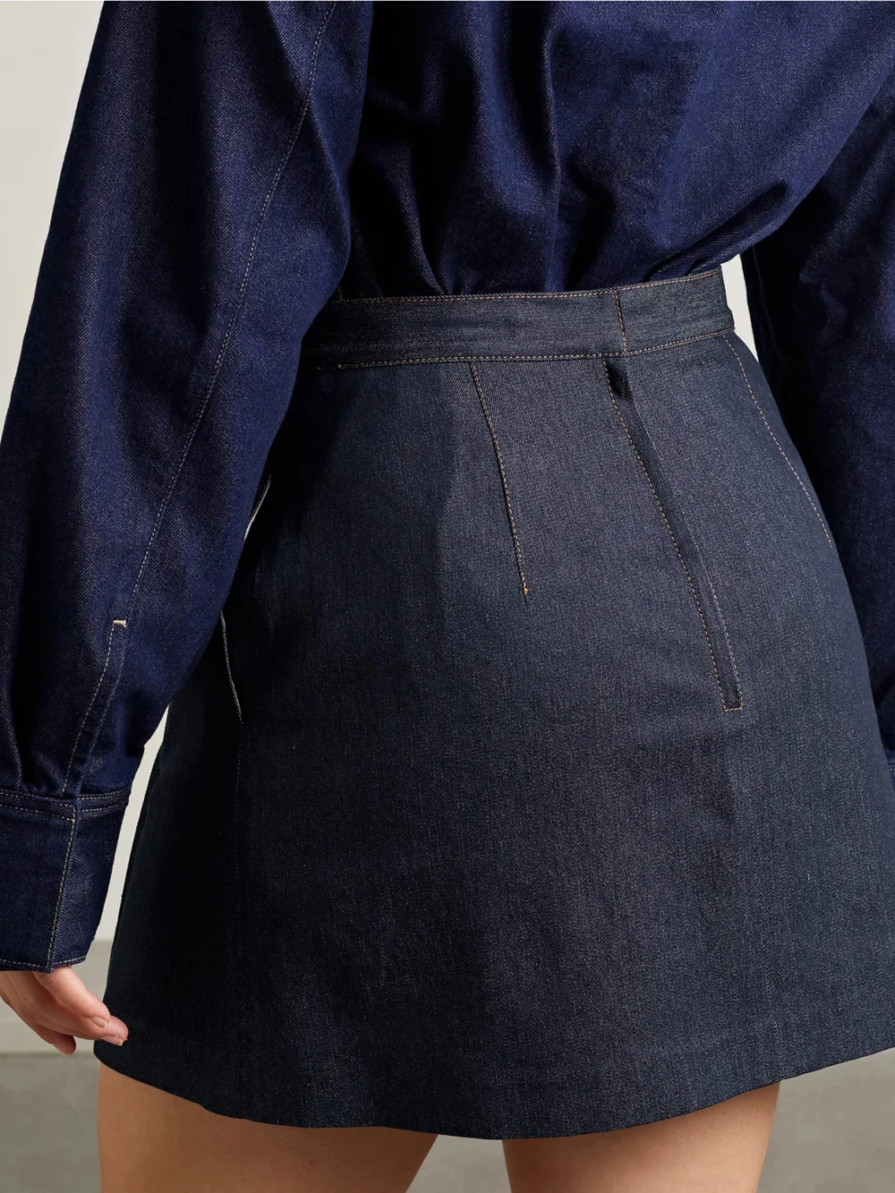 Back view of the Adam Lippes Embellished Denim Mini Skirt
