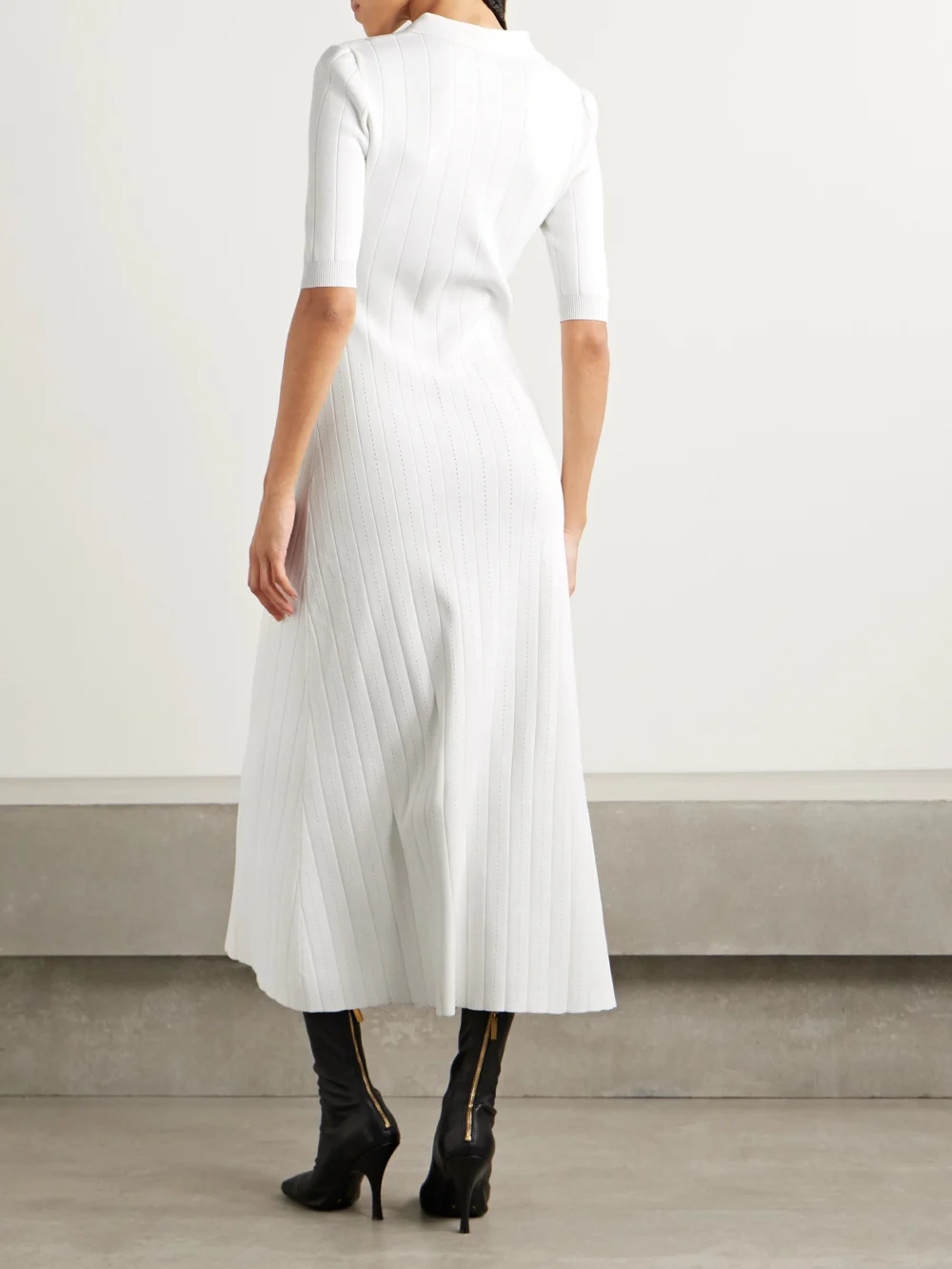 Back view of the Adam Lippes Fenwick Recycled Pointelle-knit Midi Dress