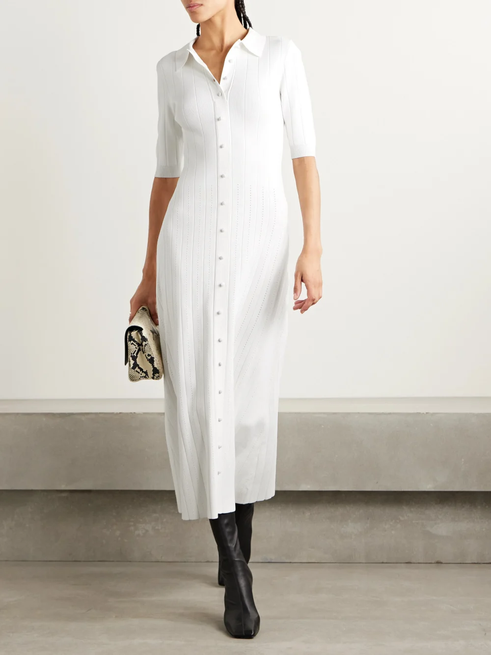 Adam Lippes Fenwick Recycled Pointelle-knit Midi Dress, worn by a model