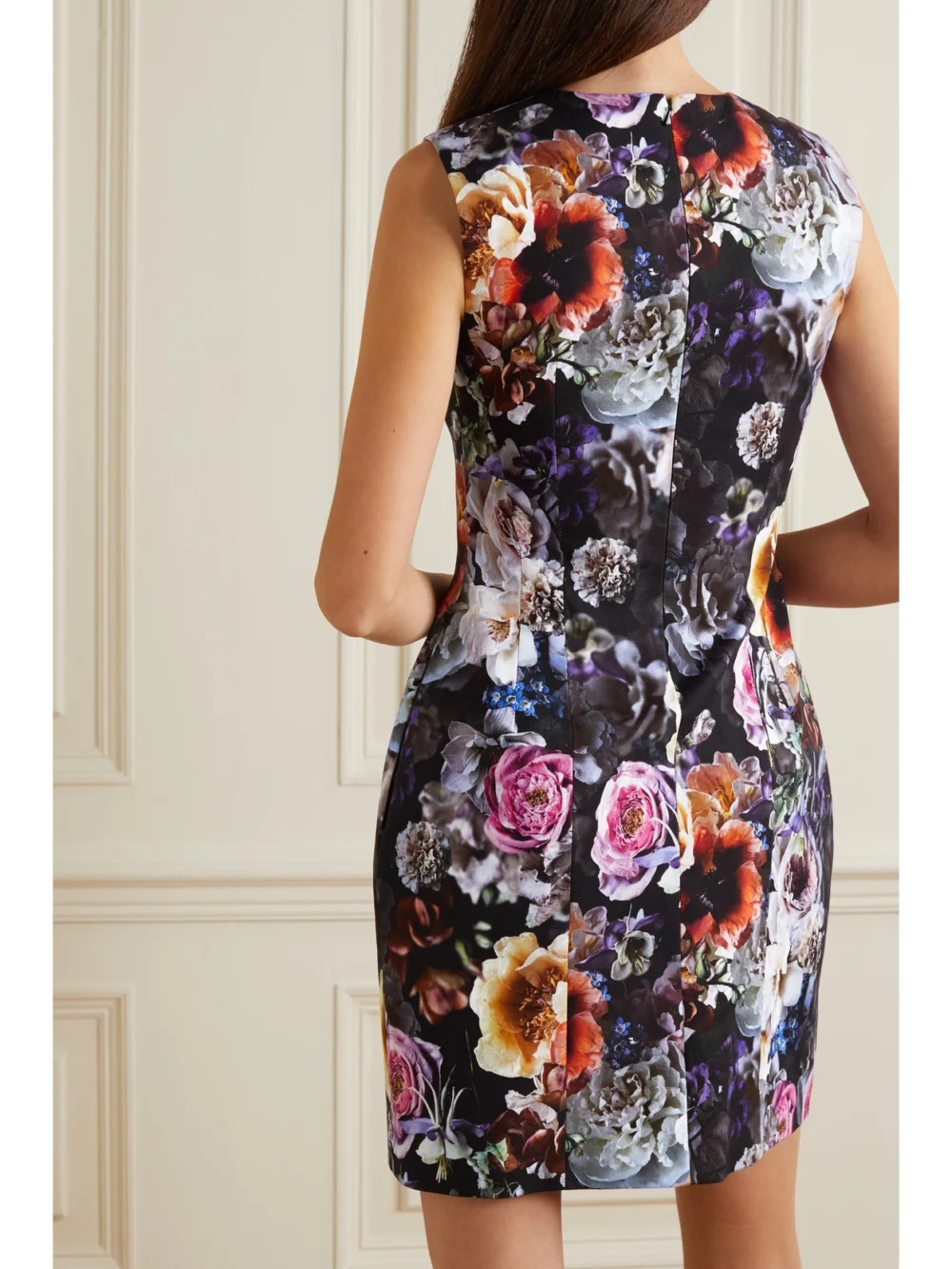 Back view of the Adam Lippes Floral-print Stretch Cotton-twill Mini Dress