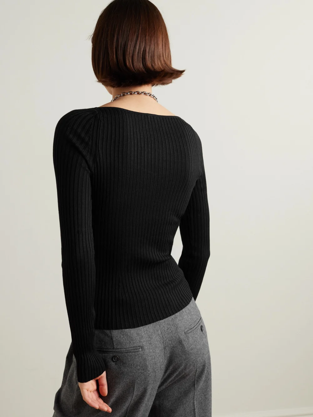 Back view of the Adam Lippes Florentine Ribbed Silk and Cashmere-blend Top