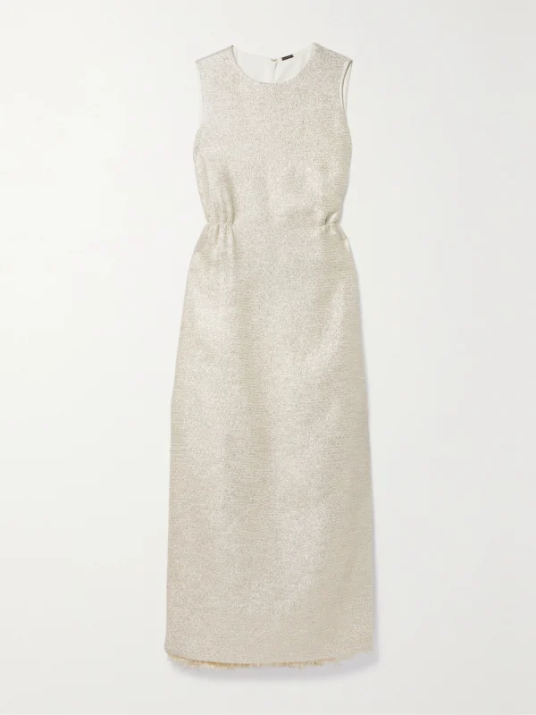 Adam Lippes Fringed Metallic Tweed Maxi Dress