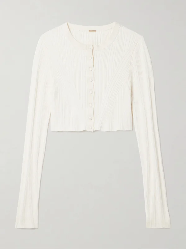 Adam Lippes Glynis Cropped Ribbed Silk Cardigan