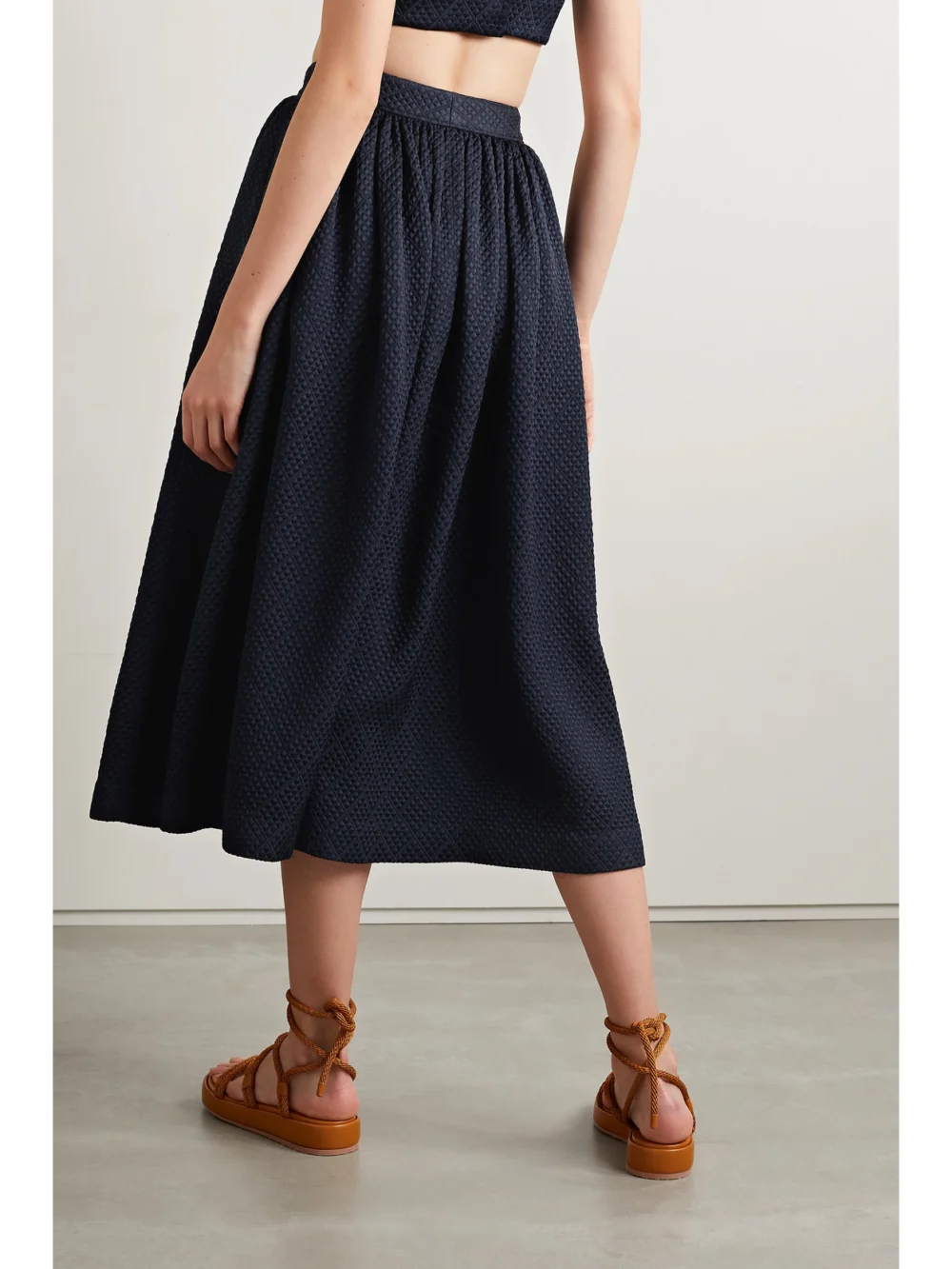 Back view of the Adam Lippes Matelassé Wool-blend Midi Skirt
