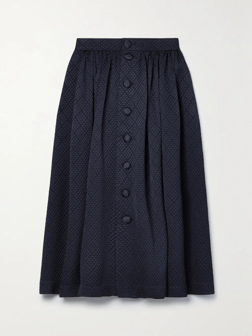 Adam Lippes Matelassé Wool-blend Midi Skirt in navy