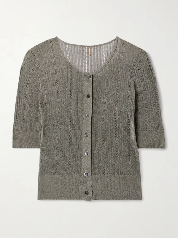 Adam Lippes Metallic Pointelle and Ribbed-knit Cardigan