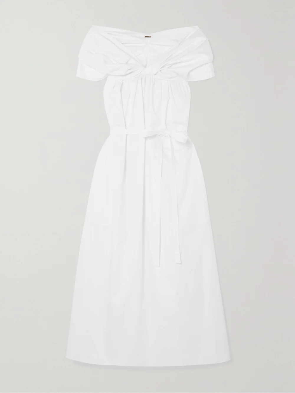 Adam Lippes Off-the-shoulder Ruched Cotton-poplin Midi Dress in white