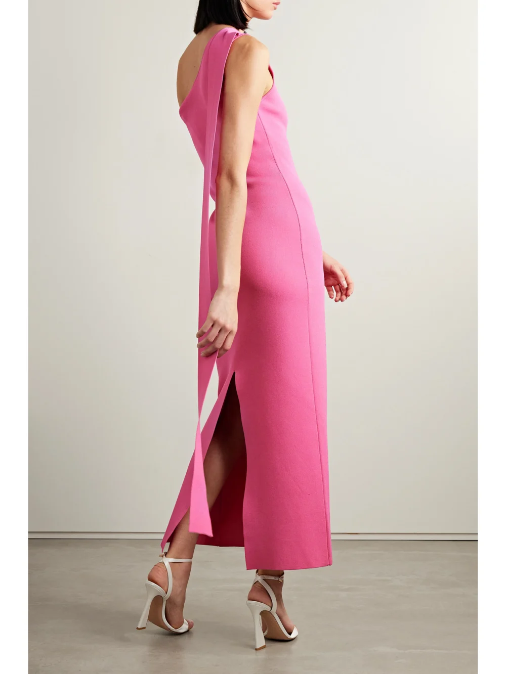 Back view of the Adam Lippes One-shoulder Draped Recycled Knitted Maxi Dress