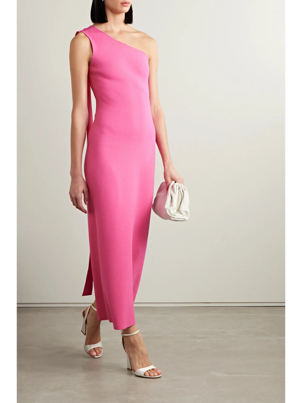 Adam Lippes One-shoulder Draped Recycled Knitted Maxi Dress, worn by a model