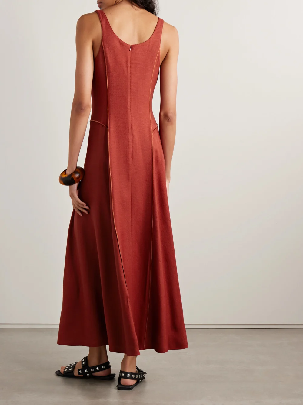 Back view of the Adam Lippes Shay Paneled Stretch-canvas Midi Dress