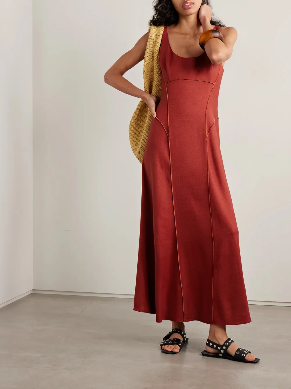 Adam Lippes Shay Paneled Stretch-canvas Midi Dress, worn by a model