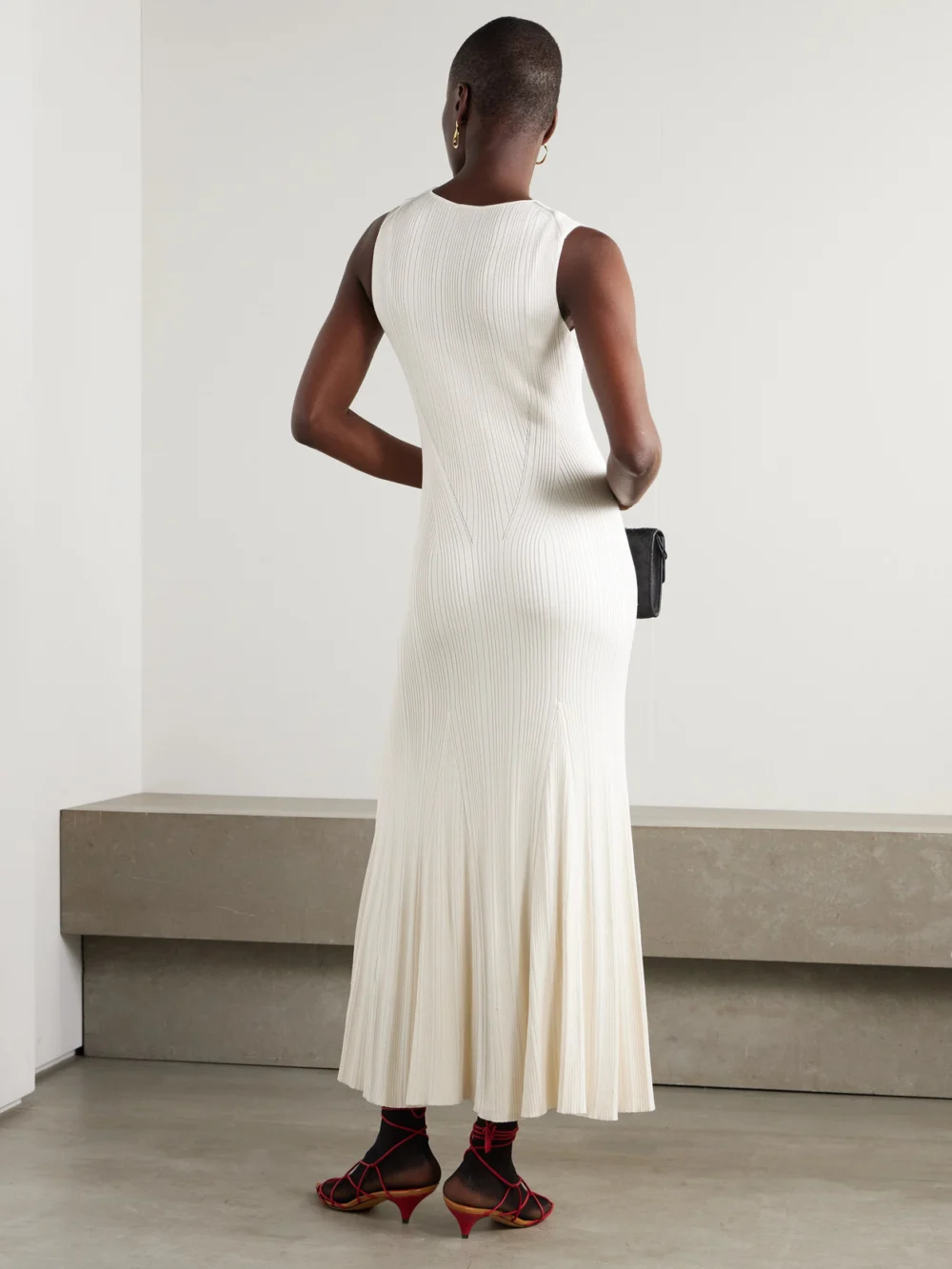 Back view of the Adam Lippes Vivian Ribbed Silk Maxi Dress