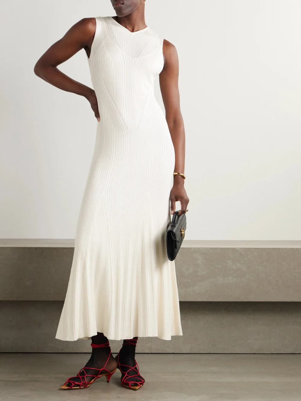Adam Lippes Vivian Ribbed Silk Maxi Dress, worn by a model