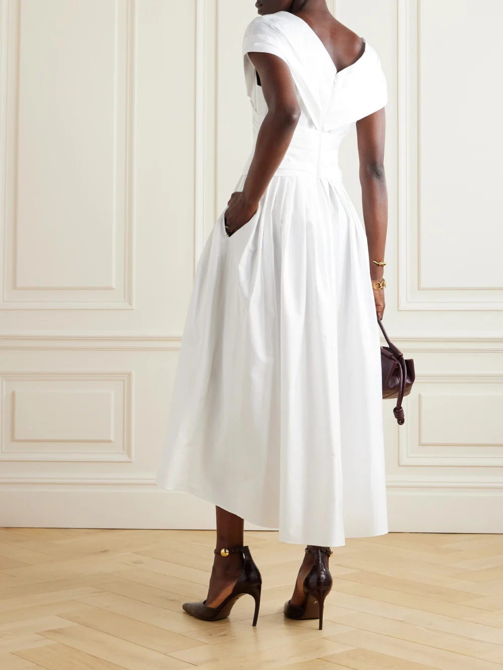 Back view of the Adam Lippes Wrap-effect Cotton-poplin Midi Dress