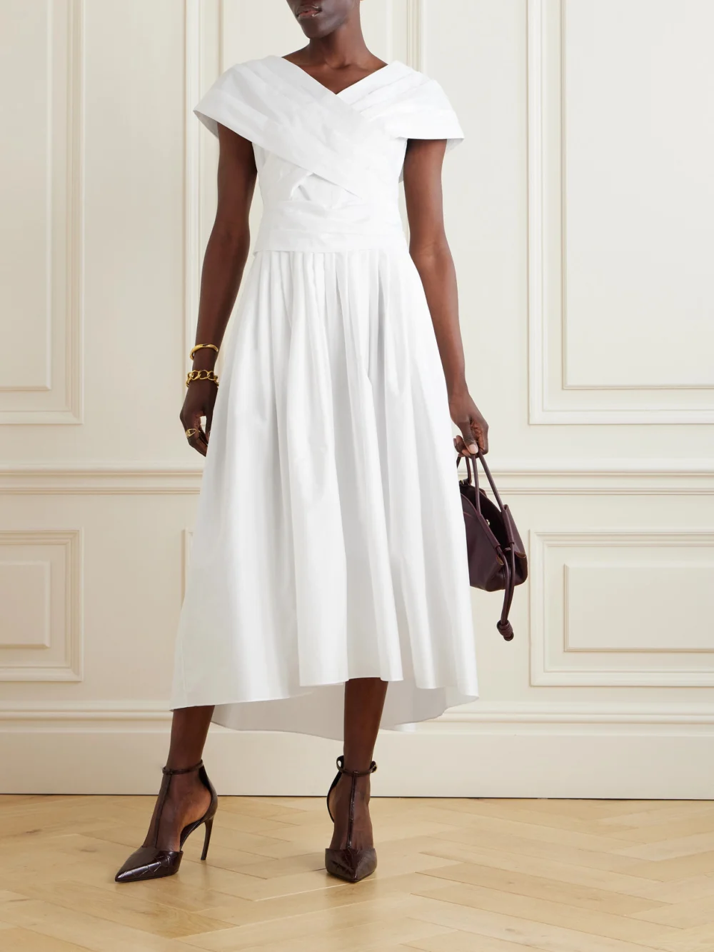 Adam Lippes Wrap-effect Cotton-poplin Midi Dress, worn by a model