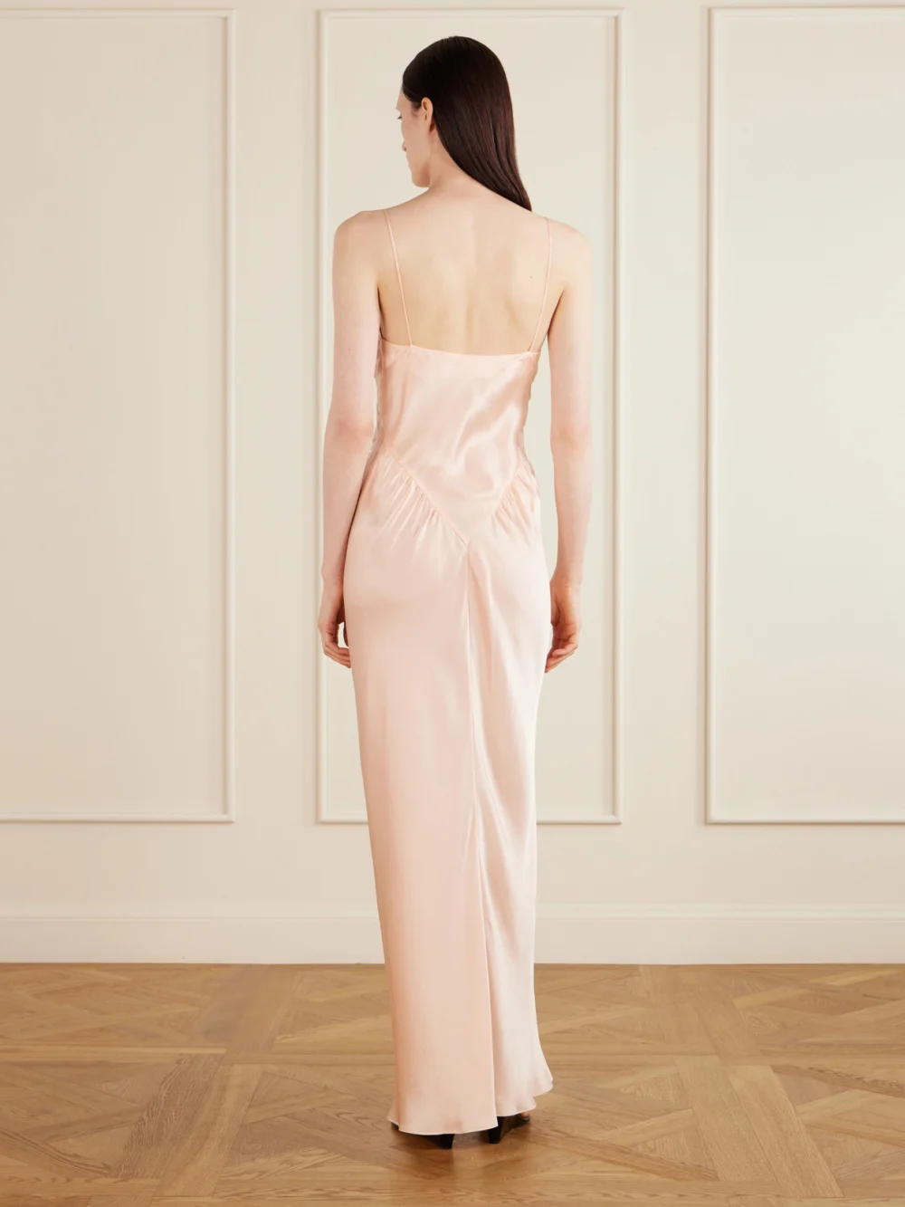 Back view of the Aflalo Aire Silk-satin Maxi Dress