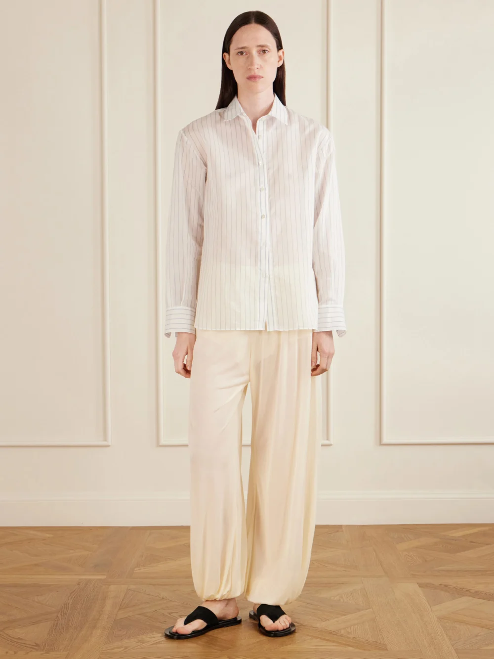 Aflalo Brein Striped Cotton and Silk-blend Voile Shirt, worn by a model