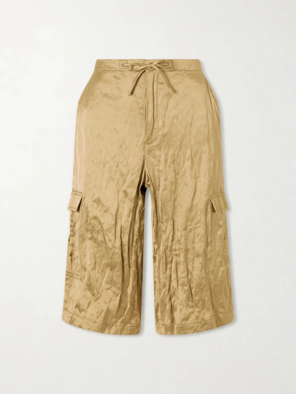 Aflalo Bromer Crinkled-satin Straight-leg Shorts in beige