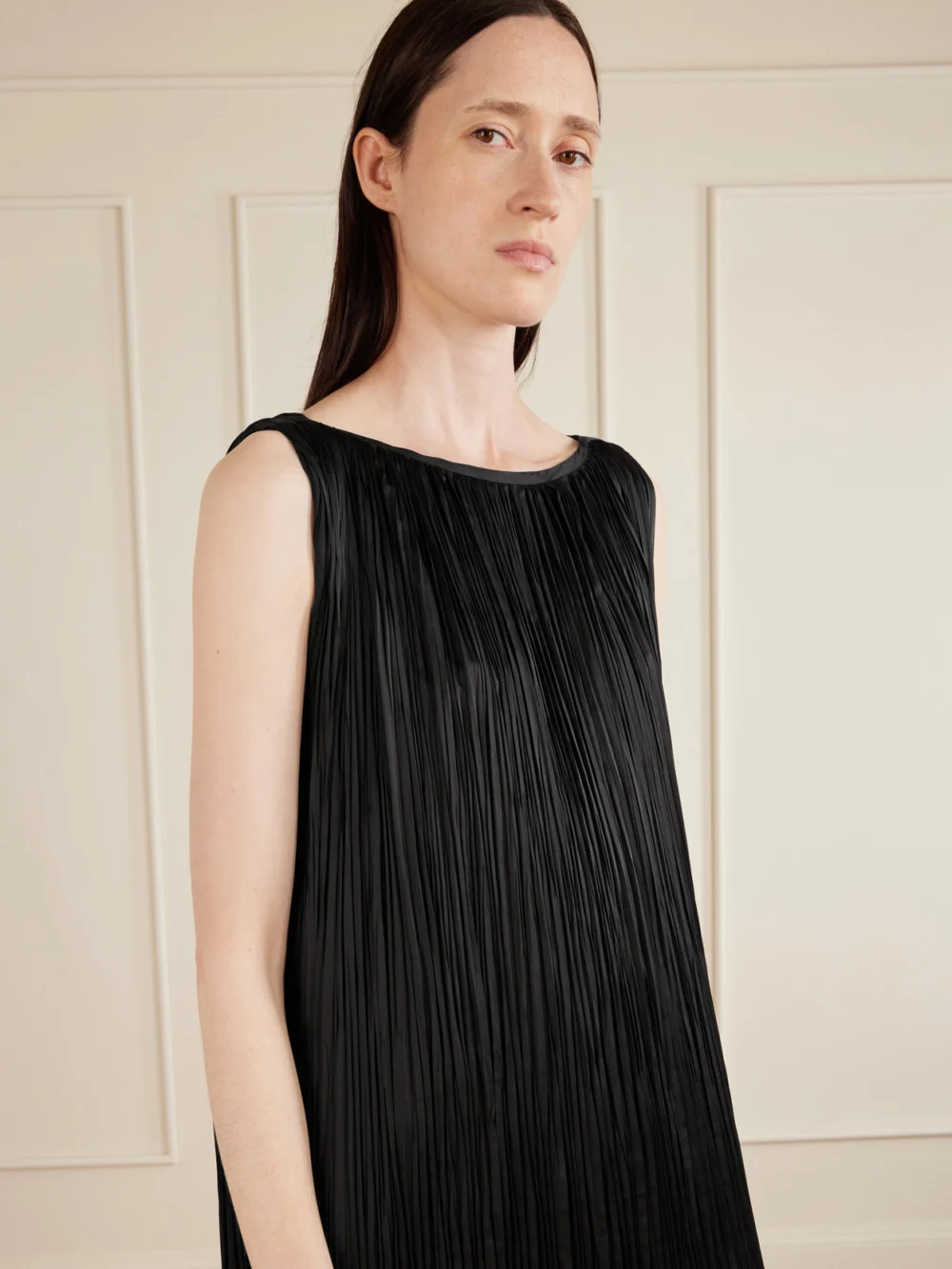 Close-up detail of the Aflalo Celestia Plissé-satin Maxi Dress