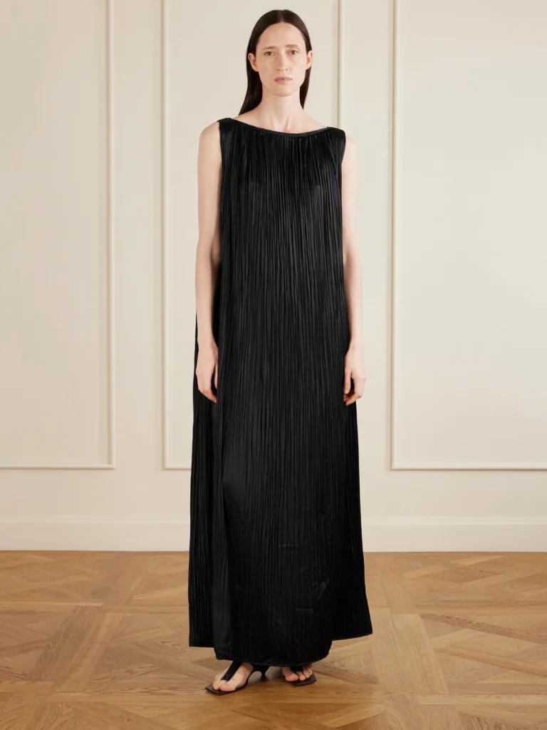 Aflalo Celestia Plissé-satin Maxi Dress