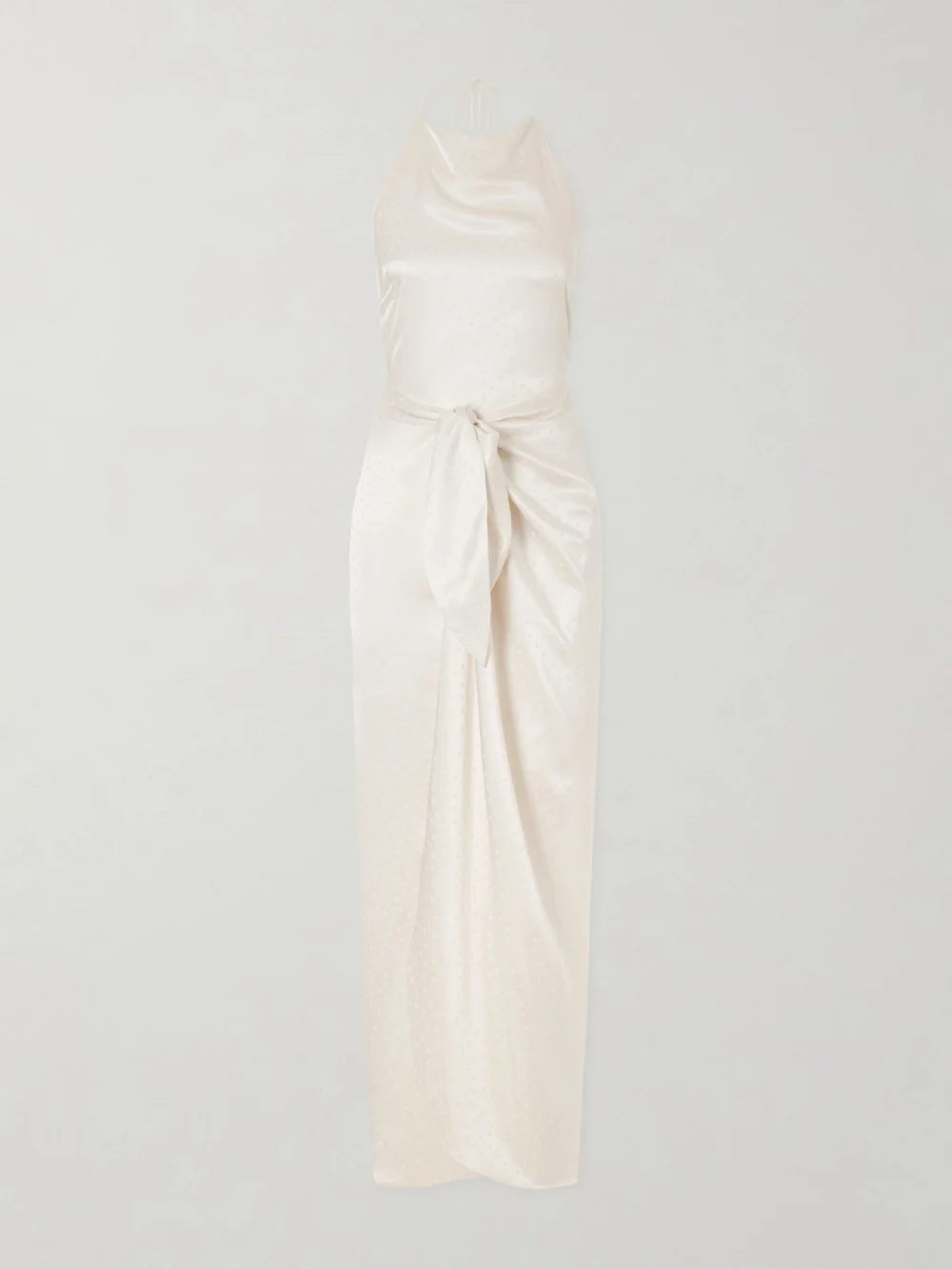 Aflalo Nourin Polka-dot Knotted Satin-jacquard Halterneck Maxi Dress in white