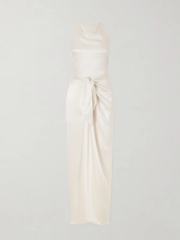 Aflalo Nourin Polka-dot Knotted Satin-jacquard Halterneck Maxi Dress