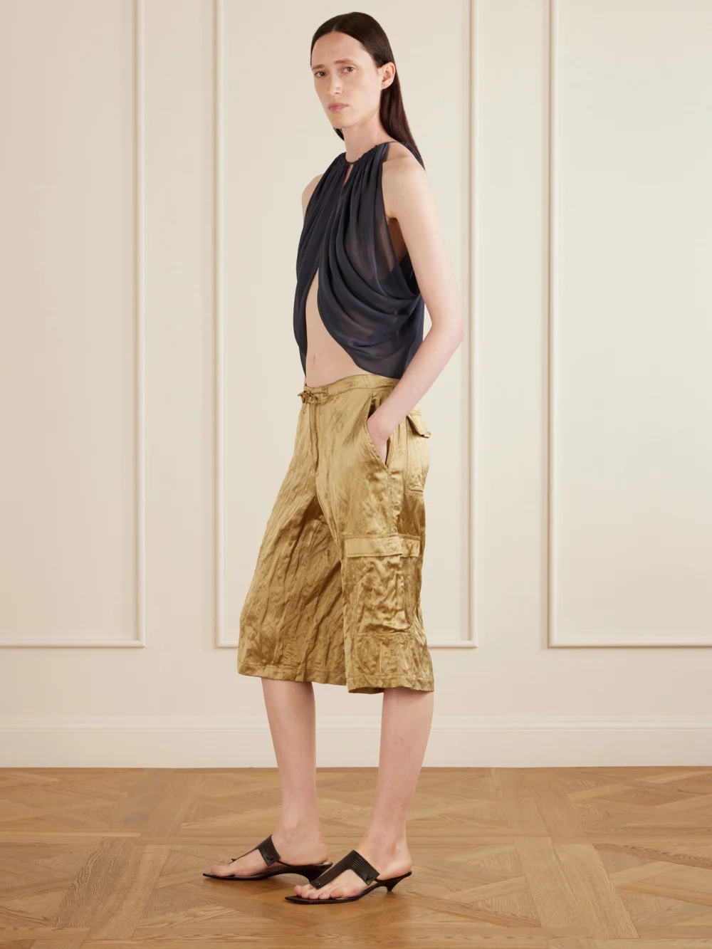 Aflalo Reysa Gathered Silk-crepe Top, worn by a model