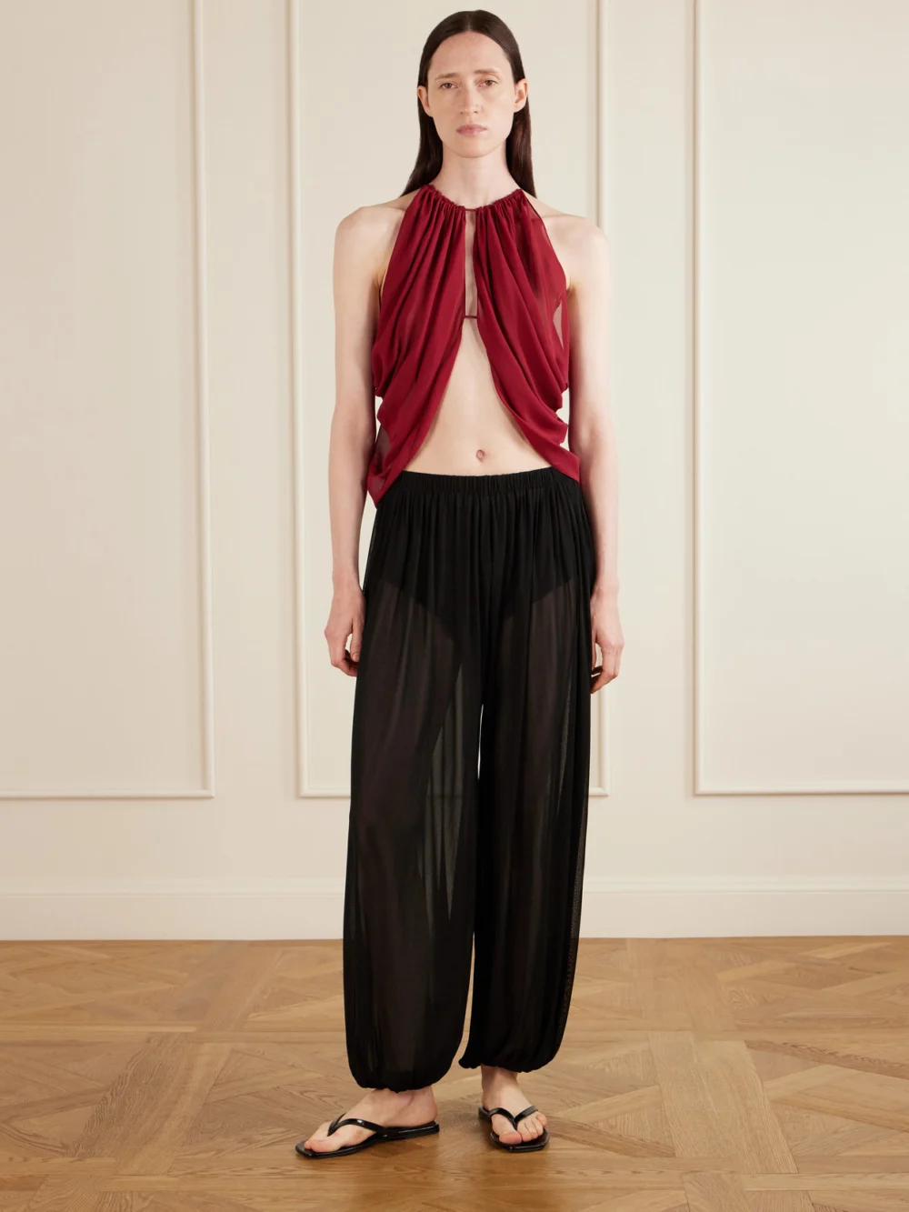 Aflalo Reysa Ruched Silk-crepe Top, worn by a model